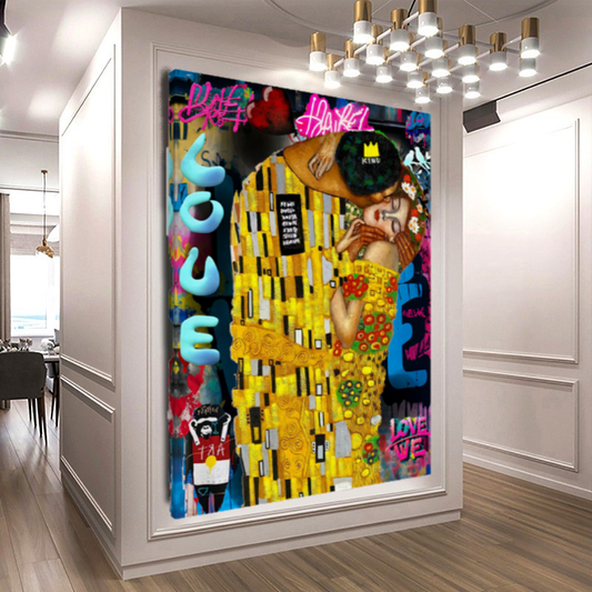 Vivid Colors Canvas Print - The Kiss by Gustav Klimt - Pop Art Graffiti Print on Canvas A