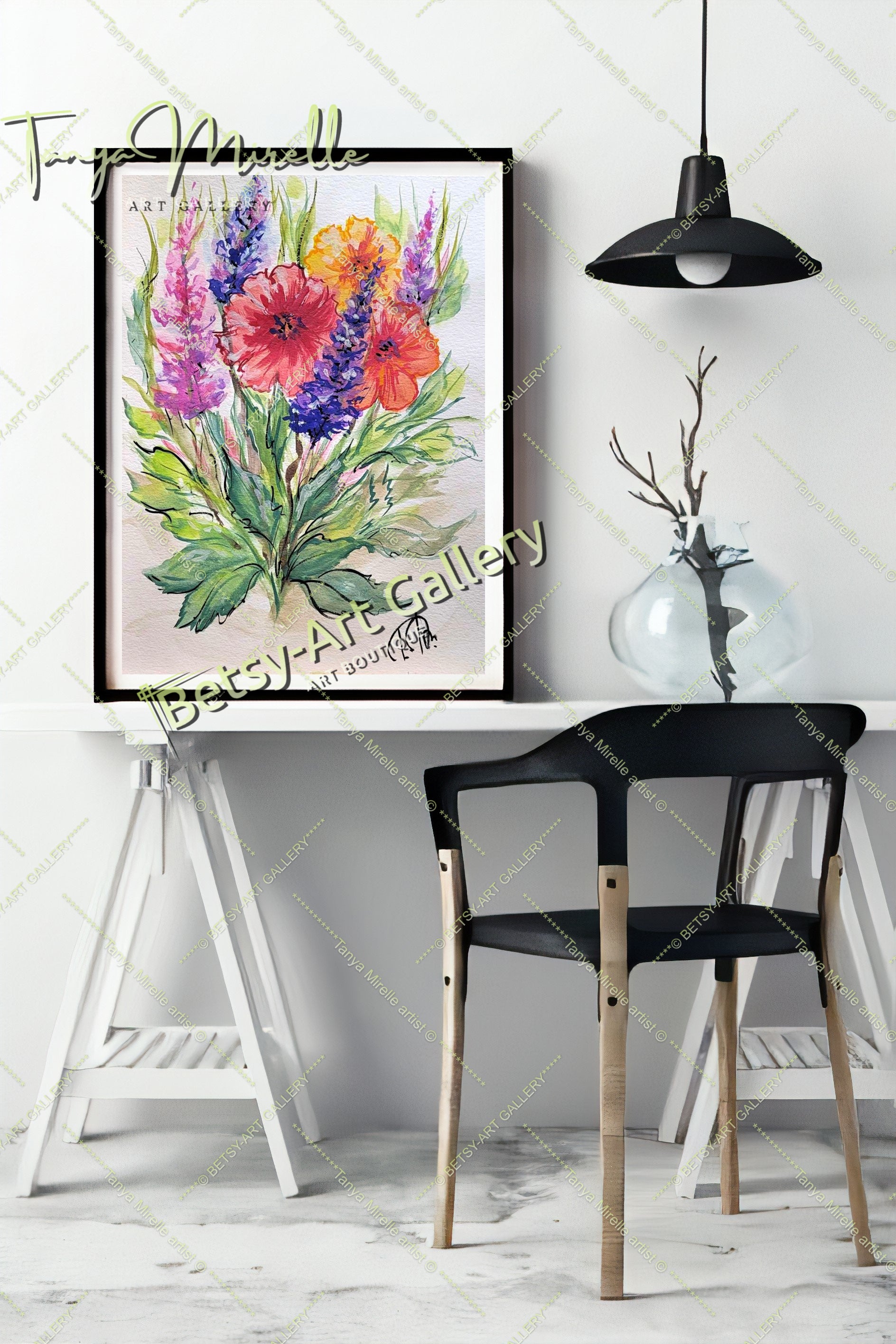 Garden Flowers Watercolor Painting, Botanical Wall Art No Frame {{ shop_name }}watercolor art print birthday gift blooming garden art botanical print colorful painting floral art floral painting garden painting gift for mom mediterranean art nature painting paper painting small painting wall art home decor watercolor floral watercolor flowers watercolor landscape watercolor painting wildflowers painting