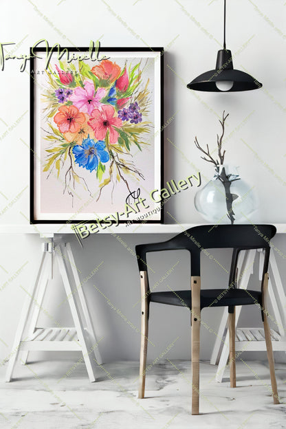 Mallows Original Watercolor Painting, Botanical Wall Art {{ shop_name }}watercolor art print birthday gift blooming garden art botanical print colorful painting floral art floral painting garden painting gift for mom mediterranean art nature painting paper painting small painting wall art home decor watercolor floral watercolor flowers watercolor landscape watercolor painting wildflowers painting