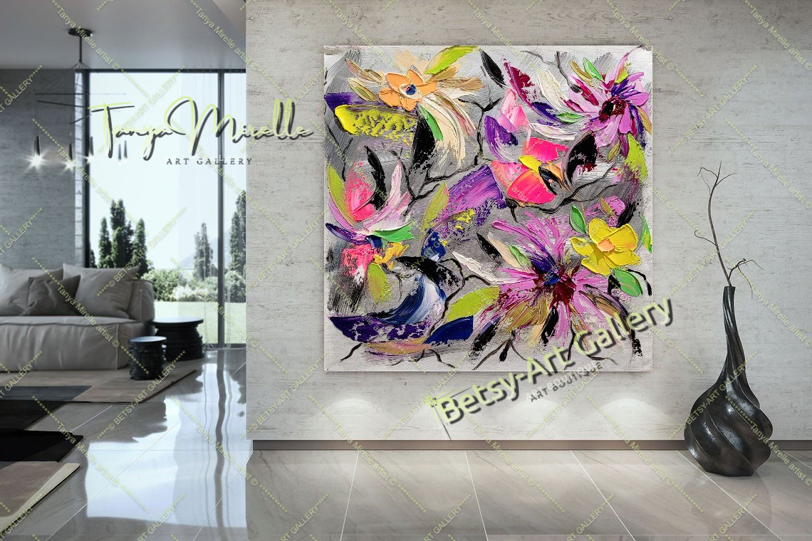 Floral Symphony - Modern Abstract Painting on Canvas, Impasto Wall Art