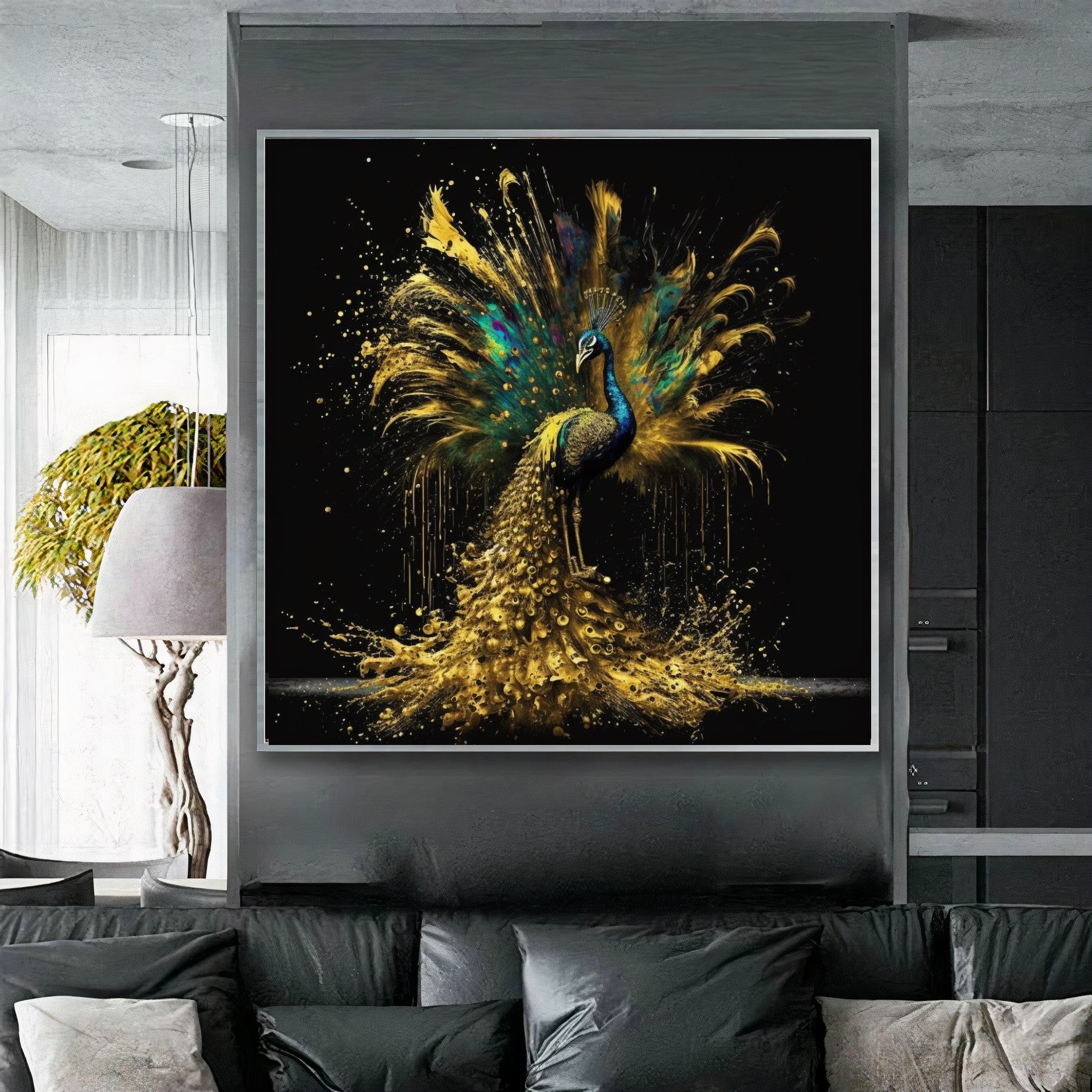Golden Peacock Splendor - Majestic Canvas Print of Regal Bird