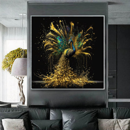 Golden Peacock Splendor - Majestic Canvas Print of Regal Bird
