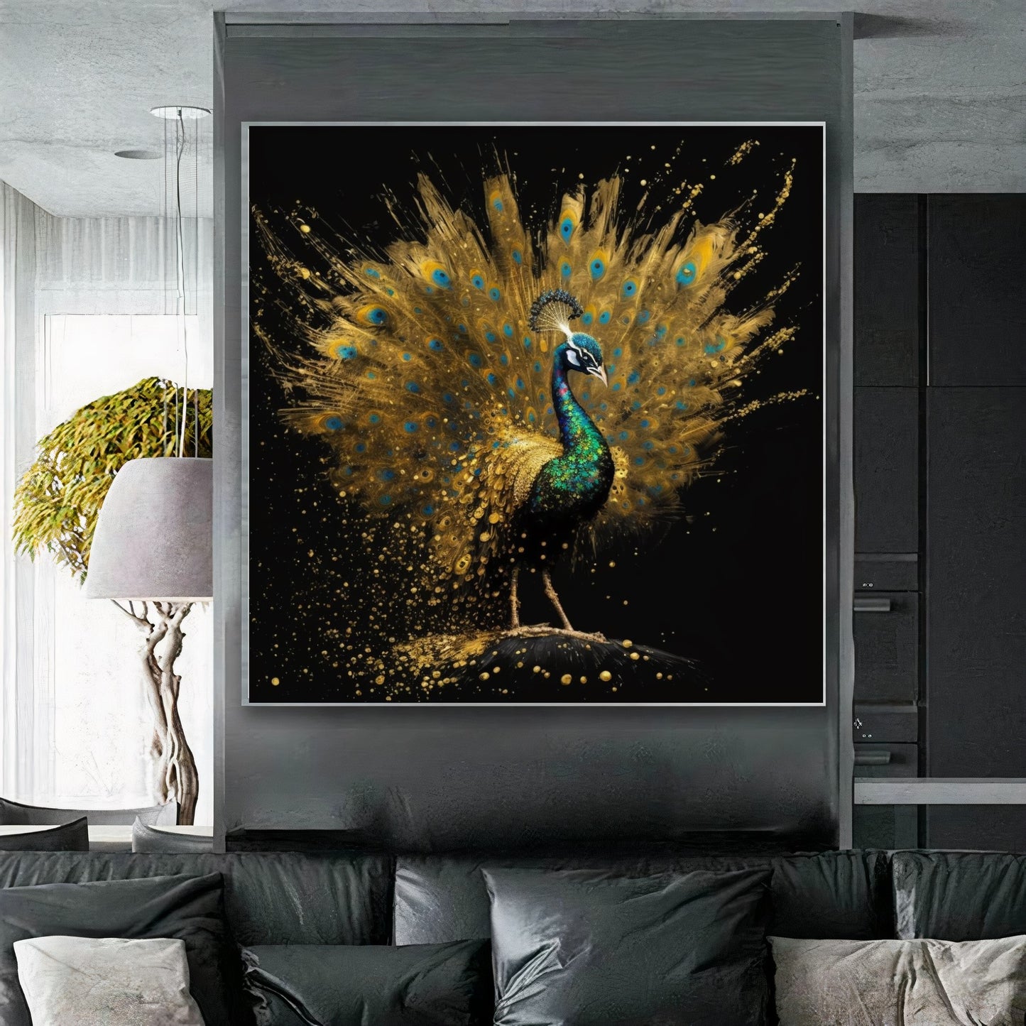 Golden Peacock Splendor - Majestic Canvas Print of Regal Bird