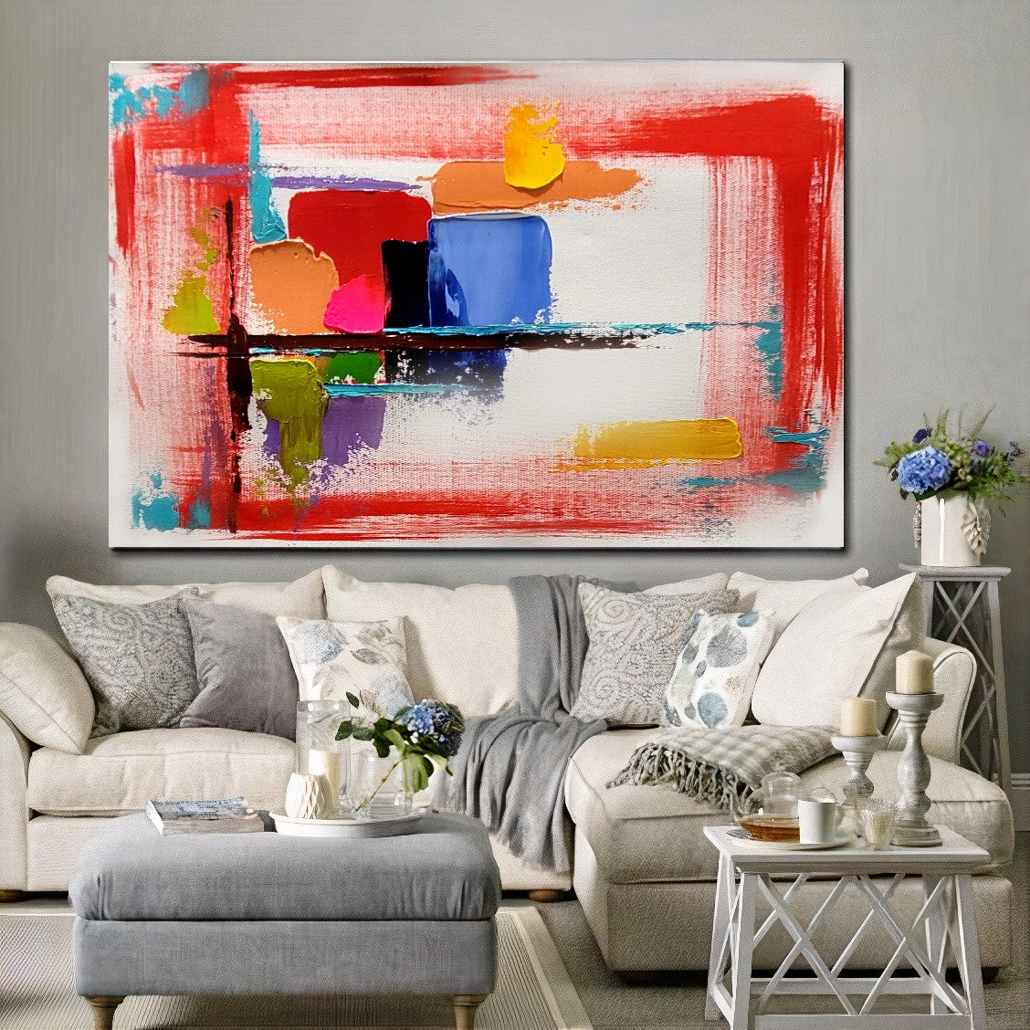 Large Red Abstract Wall Art - Original Impasto Oil Painting on Canvas