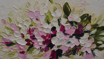 Large Floral Impasto Oil Painting on Canvas - Textured Abstract Modern Wall Art Decor