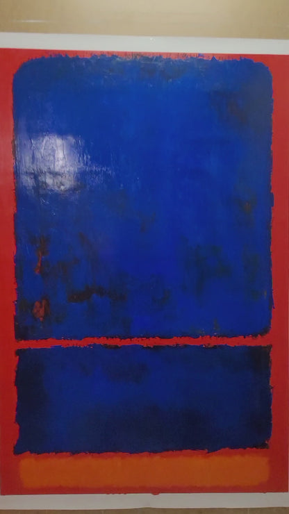 Red Blue Abstract by Mark Rothko, Modern Impasto Oil Painting on Canvas