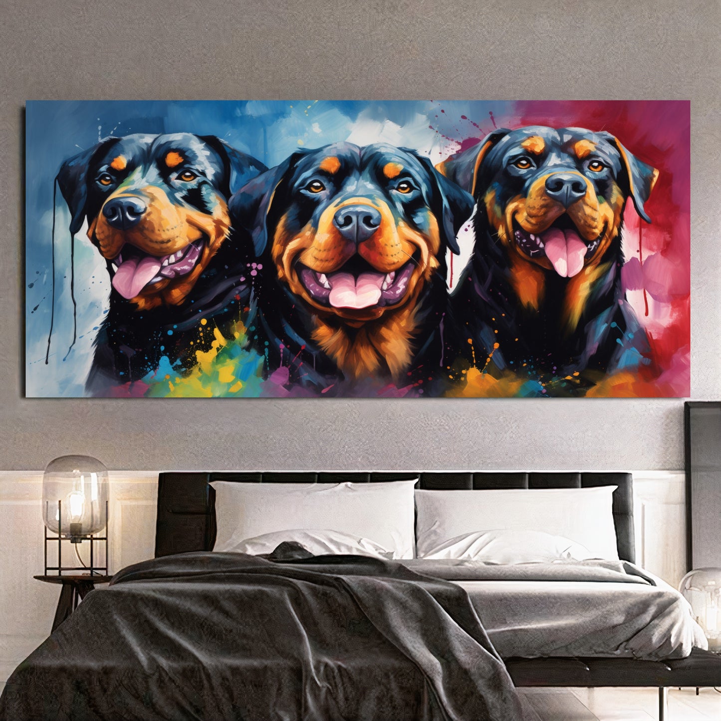 Colorful Dog Family - Vibrant Canvas Art, Modern Prin on Canvas E
