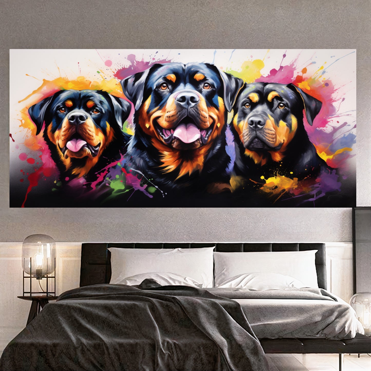 Colorful Dog Family - Vibrant Canvas Art, Modern Prin on Canvas B