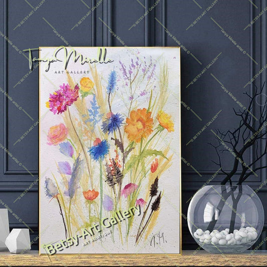 Botanical Flowers Wall Art, Watercolor Painting of Mediterranean #1 {{ shop_name }}watercolor art print birthday gift blooming garden art botanical print colorful painting floral art floral painting garden painting gift for mom mediterranean art nature painting paper painting small painting wall art home decor watercolor floral watercolor flowers watercolor landscape watercolor painting wildflowers painting