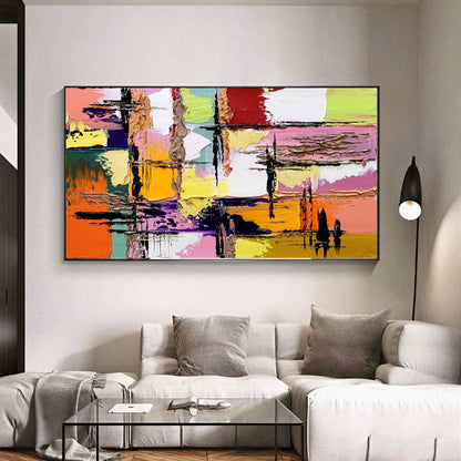 Colorful Abstract Painting, Geomertric Impasto Oil Painting on Canvas, Large Modern Wall Art