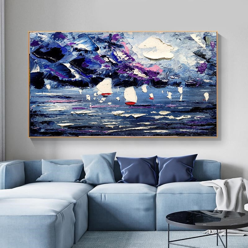 Seascape Painting, Abstract Wall Art, Modern Impasto Oil Painting on Canvas