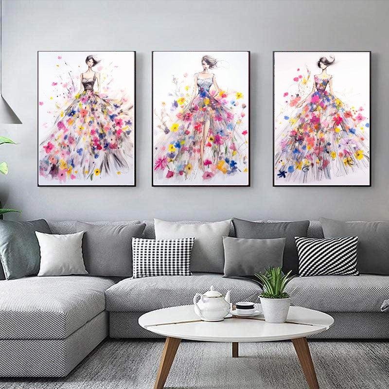 Modern Fashion Art Print on Canvas, Perfume Woman, Floral Woman Art