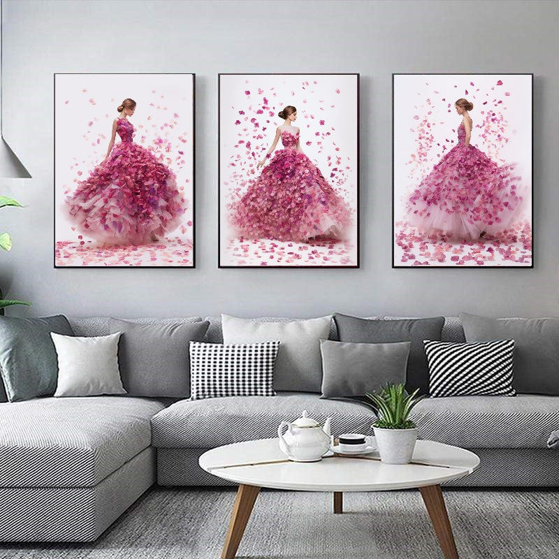 Modern Fashion Art Print on Canvas, Perfume Woman, Pink Petal Floral Woman Art