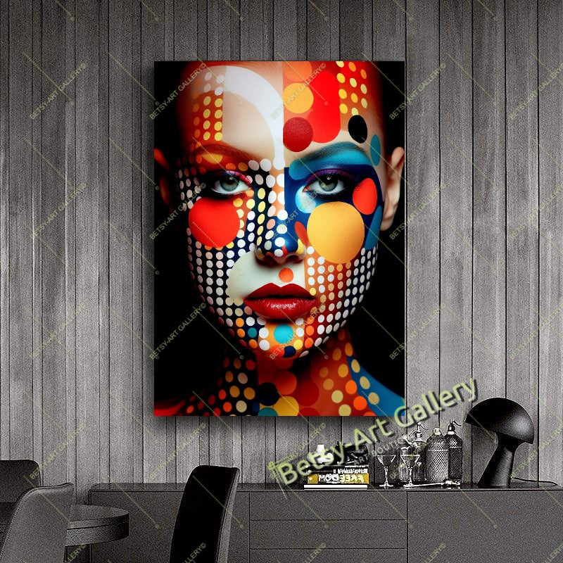 Black Yellow Woman Abstract Face Fashion Canvas Print – Large – Oil on Canvas – {{ product.title }} canvas artwork by Tanya Mirelle – modern wall decor – original artwork for home, living room, office, or gallery – original artwork by BETSY-ART GALLERY