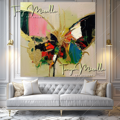 Red Black Abstract Butterfly Canvas Oil Painting #207