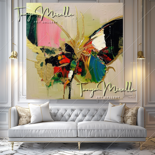 Red Black Abstract Butterfly Canvas Oil Painting #207