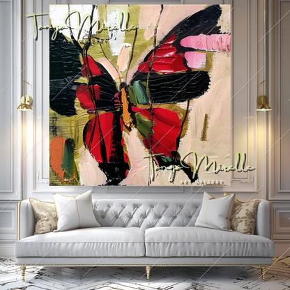 Red Black Abstract Butterfly Canvas Oil Painting #207
