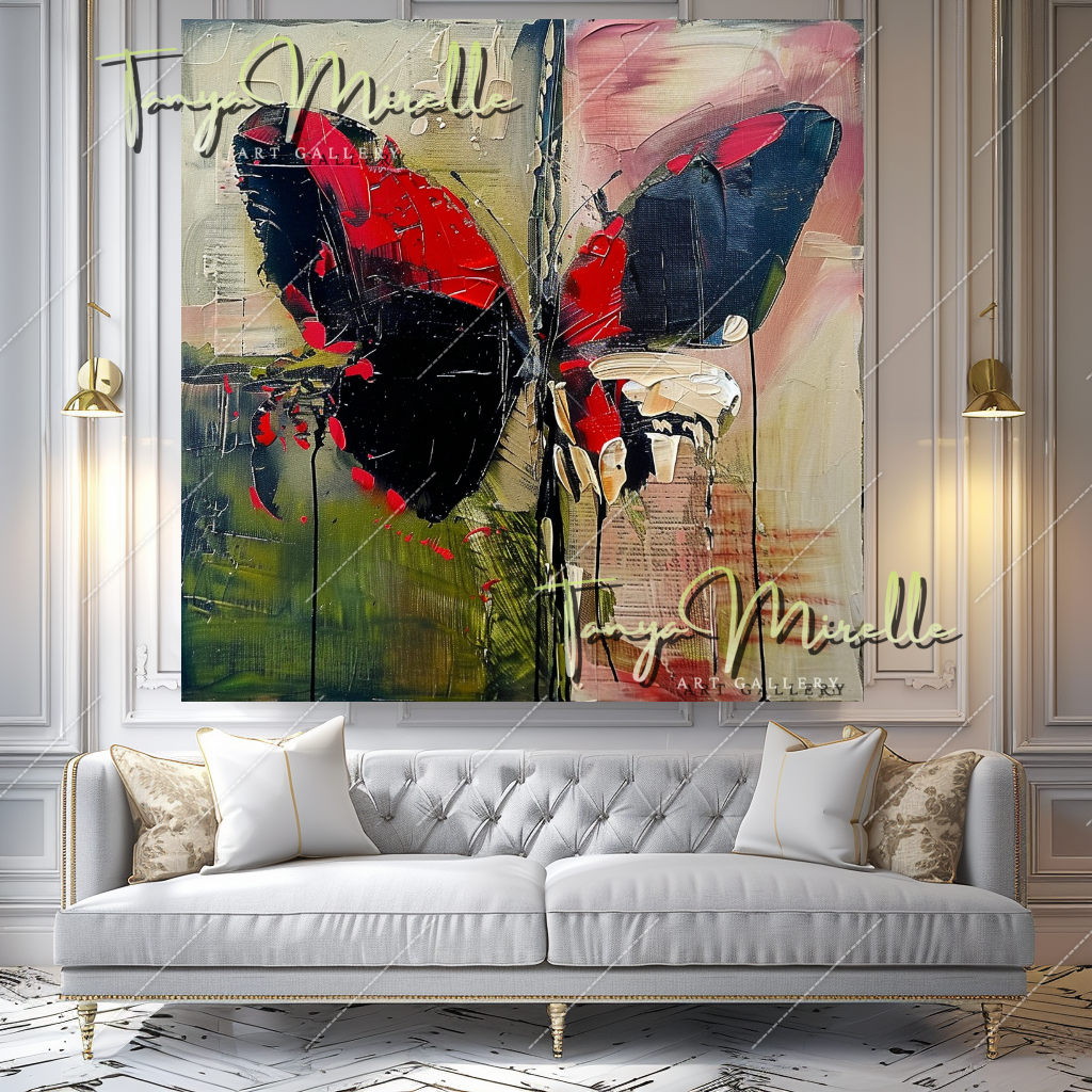 Vibrant Abstract Butterfly Canvas Oil Painting #206 – Large – Oil on Canvas – {{ product.title }} canvas artwork by Tanya Mirelle – modern wall decor – original artwork for home, living room, office, or gallery – original artwork by BETSY-ART GALLERY