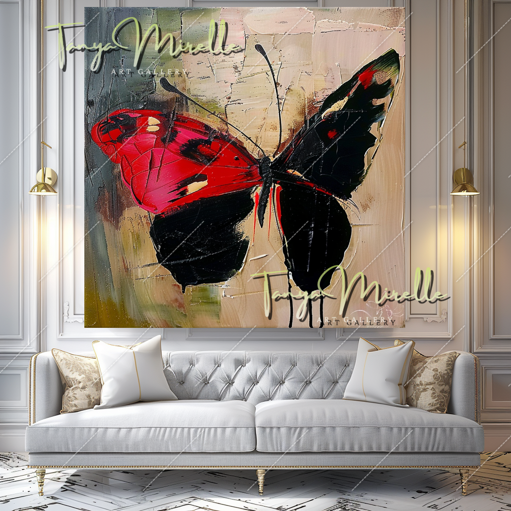 Vibrant Abstract Butterfly Canvas Oil Painting #206 – Large – Oil on Canvas – {{ product.title }} canvas artwork by Tanya Mirelle – modern wall decor – original artwork for home, living room, office, or gallery – original artwork by BETSY-ART GALLERY
