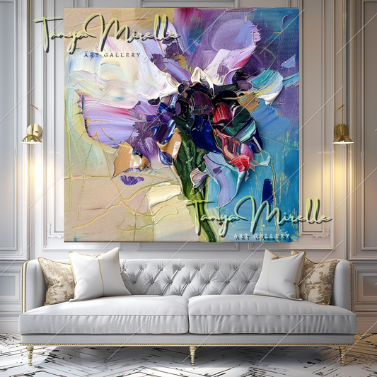 Abstract Impasto Flower Oil Painting, Palette Knife Canvas #211