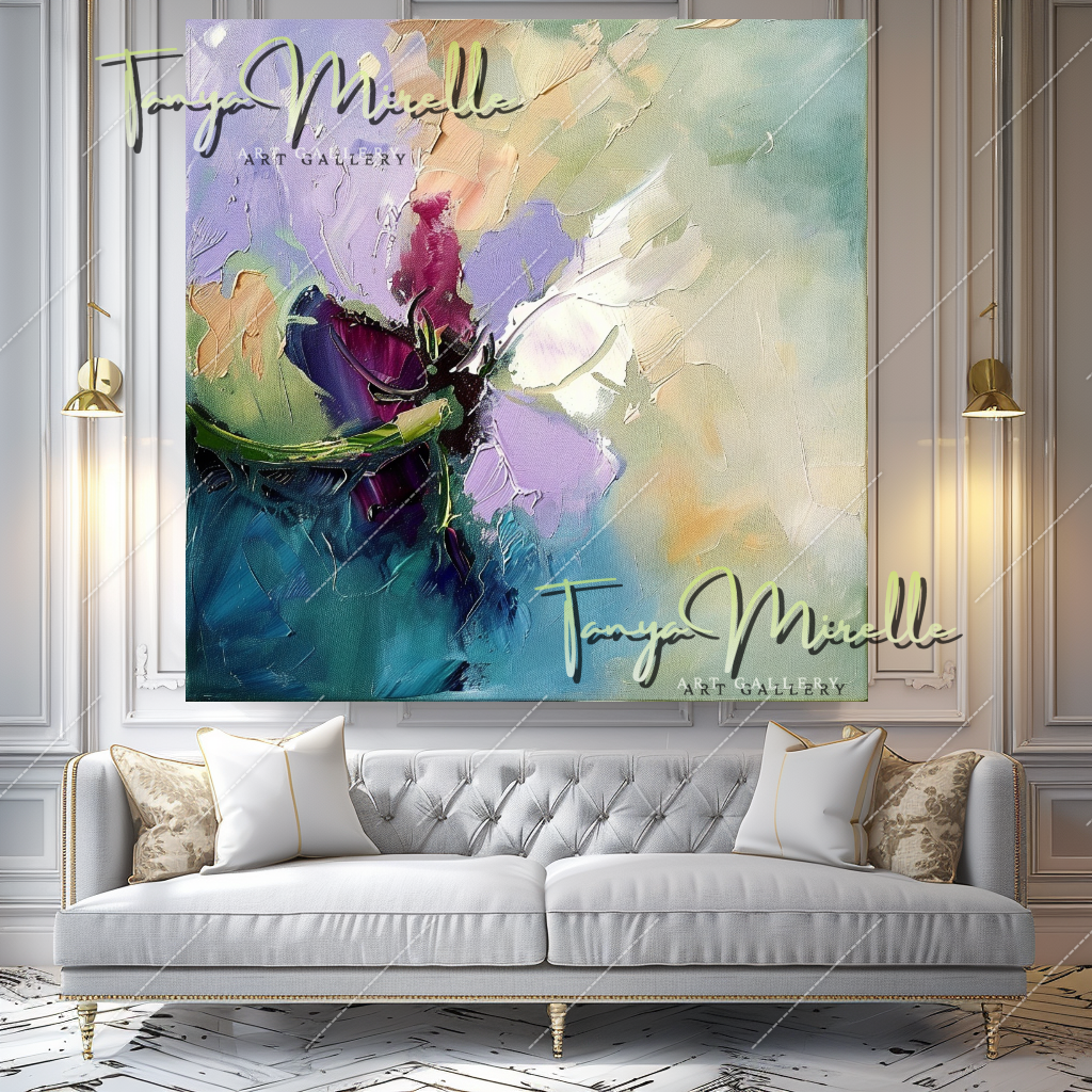 Abstract Impasto Flower Oil Painting, Palette Knife Canvas #211 – Large – Oil on Canvas – {{ product.title }} canvas artwork by Tanya Mirelle – modern wall decor – original artwork for home, living room, office, or gallery – original artwork by BETSY-ART GALLERY