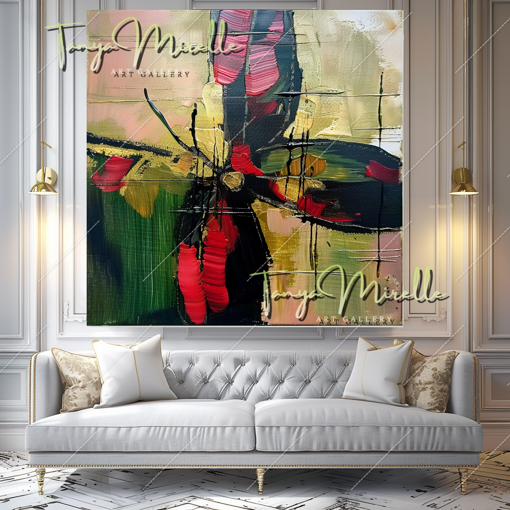 Vibrant Abstract Butterfly Canvas Oil Painting #205 – Large – Oil on Canvas – {{ product.title }} canvas artwork by Tanya Mirelle – modern wall decor – original artwork for home, living room, office, or gallery – original artwork by BETSY-ART GALLERY