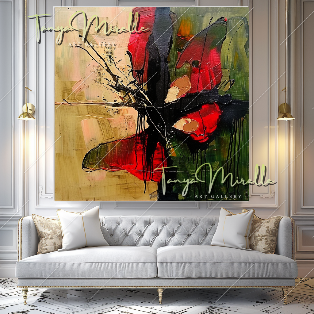 Vibrant Abstract Butterfly Canvas Oil Painting #205 – Large – Oil on Canvas – {{ product.title }} canvas artwork by Tanya Mirelle – modern wall decor – original artwork for home, living room, office, or gallery – original artwork by BETSY-ART GALLERY