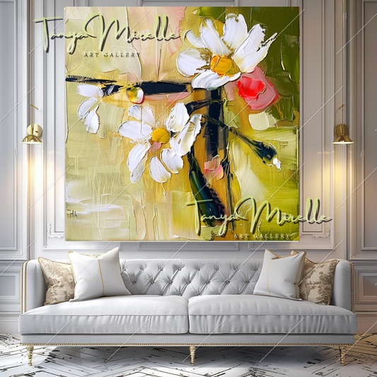 Elegant Abstract Flower Wall Art, Oil Impasto Painting #217