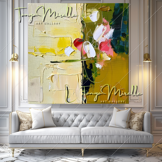 Elegant Abstract Flower Wall Art, Oil Impasto Painting #218