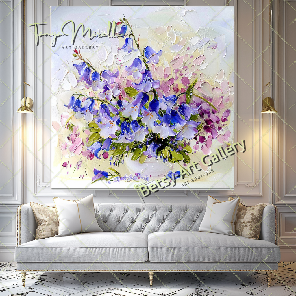 Blooming Wildflowers - Blue Impasto Oil Painting on Canvas #164 – Large – Oil on Canvas – {{ product.title }} canvas artwork by Tanya Mirelle – modern wall decor – original artwork for home, living room, office, or gallery – original artwork by BETSY-ART GALLERY