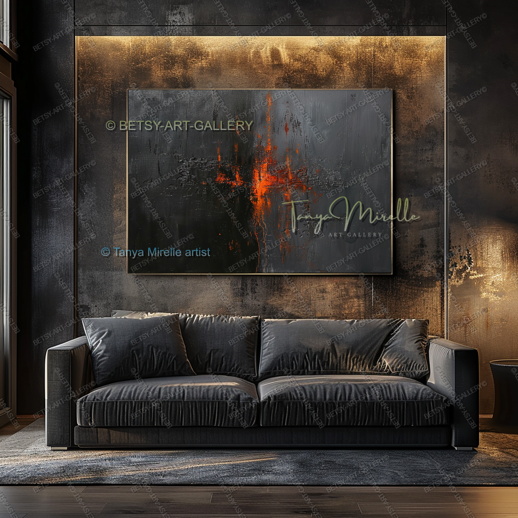 Burning Structure – Large Heavy Impasto Texture Abstract Art for Home