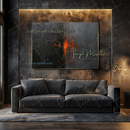 Burning Structure – Large Heavy Impasto Texture Abstract Art for Home