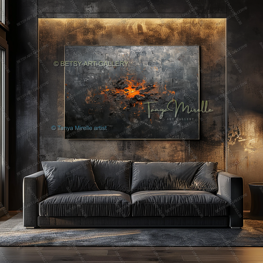Burning Structure – Large Heavy Impasto Texture Abstract Art for Home