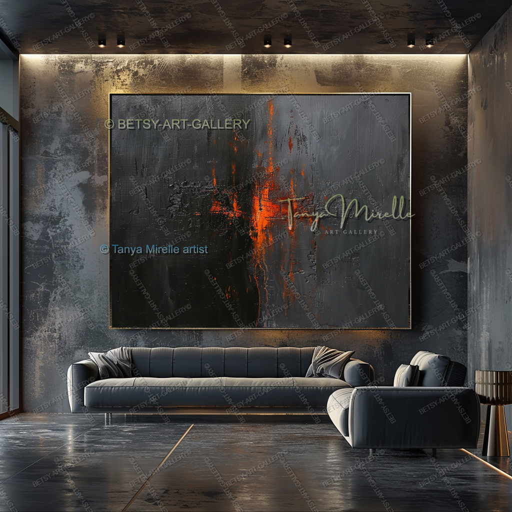 Burning Structure – Large Heavy Impasto Texture Abstract Art for Home
