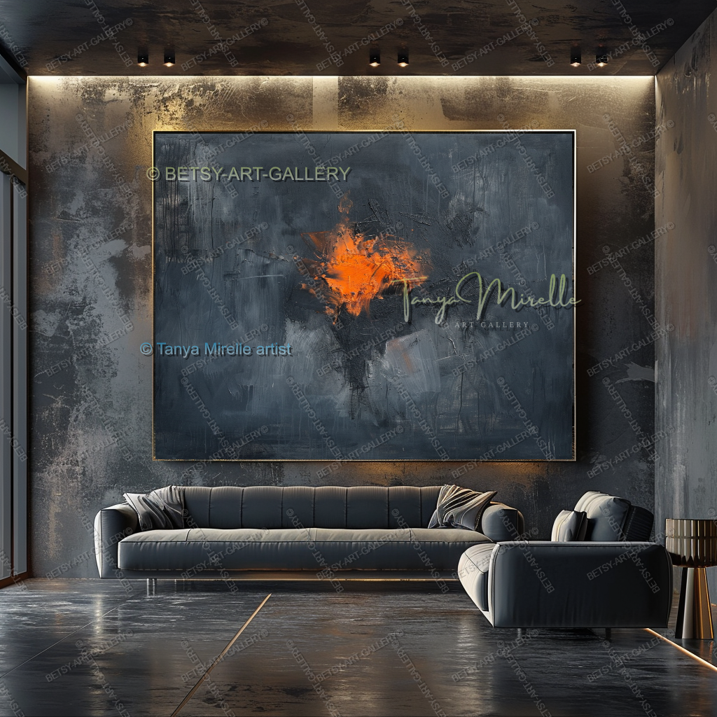 Burning Structure – Large Heavy Impasto Texture Abstract Art for Home