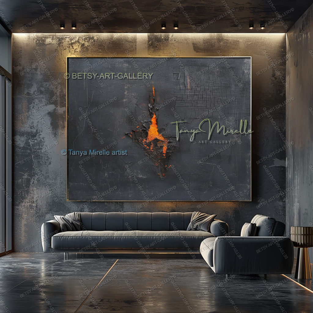 Burning Structure – Large Heavy Impasto Texture Abstract Art for Home