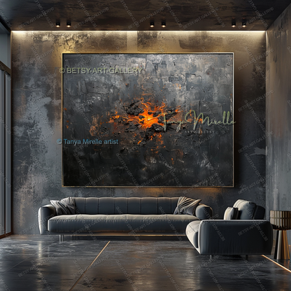 Burning Structure – Large Heavy Impasto Texture Abstract Art for Home