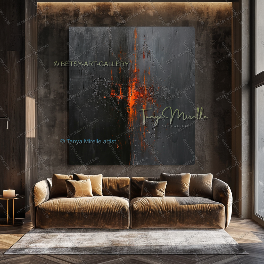 Burning Structure – Large Heavy Impasto Texture Abstract Art for Home