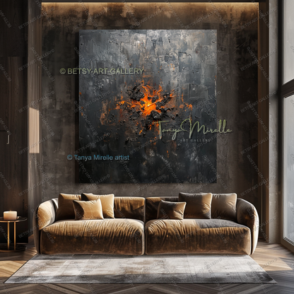 Burning Structure – Large Heavy Impasto Texture Abstract Art for Home