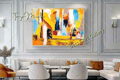 Golden Horizon - Modern Abstract Impasto Oil Painting on Canvas