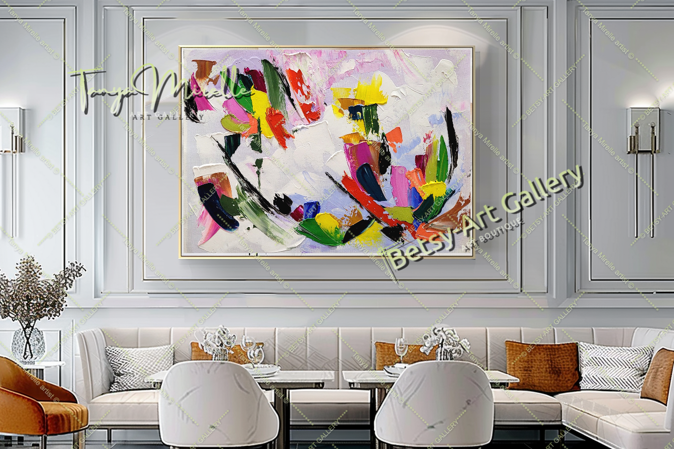 Peinture à l'huile abstraite moderne sur toile, art mural texturé coloré pour le salon