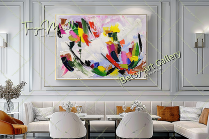 Peinture à l'huile abstraite moderne sur toile, art mural texturé coloré pour le salon