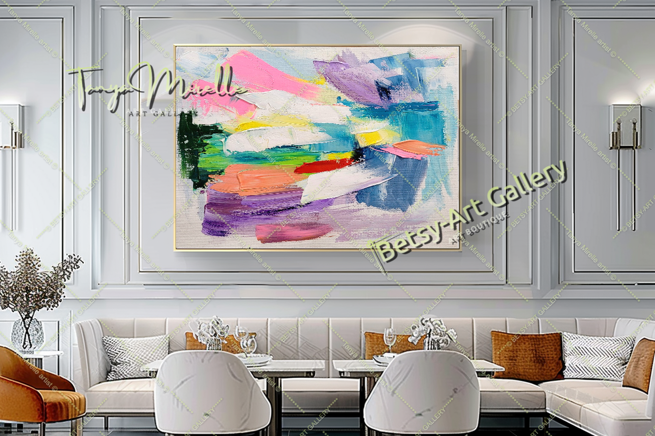Pastel Colors Abstract Impasto Oil Painting on Canvas