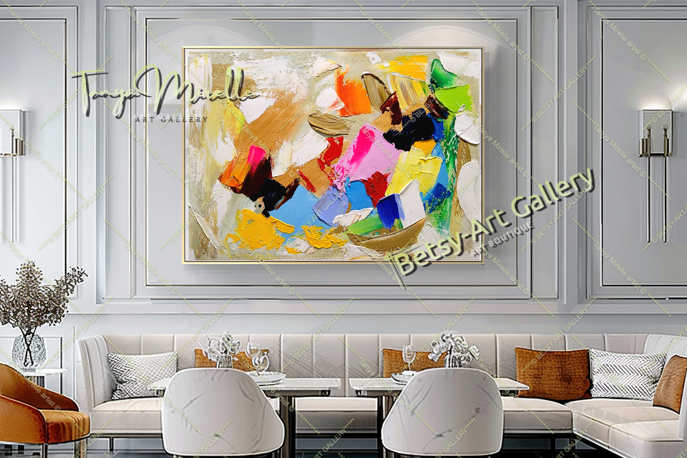 Colorful Contemporary Abstract Impasto Painting for Living room