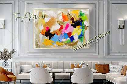 Colorful Contemporary Abstract Impasto Painting for Living room