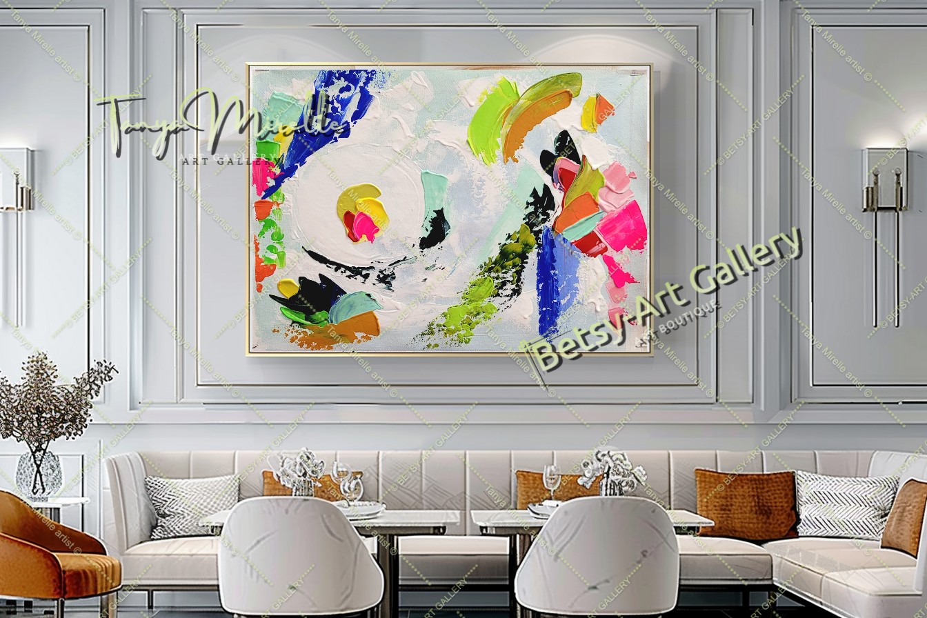 Grandes peintures abstraites pour le salon, peinture à l'huile impasto sur toile, art mural moderne coloré, peinture unique