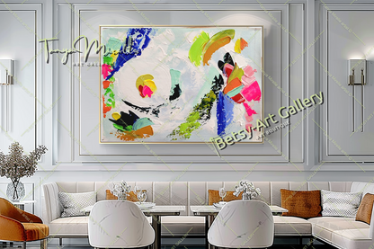 Grandes peintures abstraites pour le salon, peinture à l'huile impasto sur toile, art mural moderne coloré, peinture unique