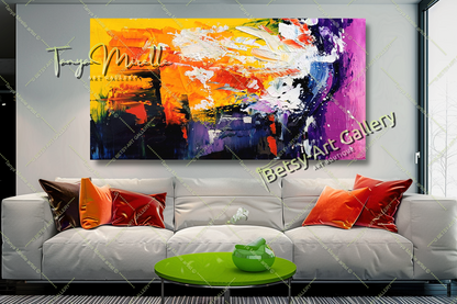 Explosion radieuse - Grande peinture acrylique abstraite moderne sur toile, art mural texturé coloré