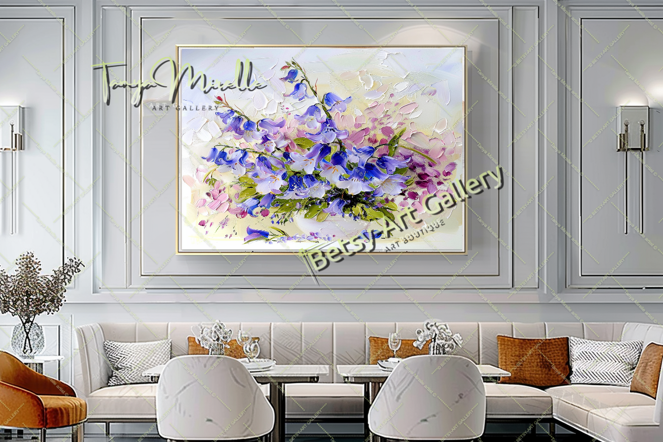 Blooming Wildflowers - Blue Impasto Oil Painting on Canvas #164