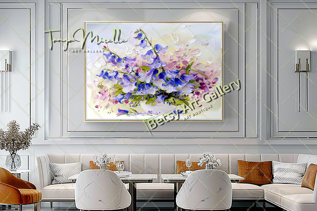 Blooming Wildflowers - Blue Impasto Oil Painting on Canvas #164 – Large – Oil on Canvas – {{ product.title }} canvas artwork by Tanya Mirelle – modern wall decor – original artwork for home, living room, office, or gallery – original artwork by BETSY-ART GALLERY